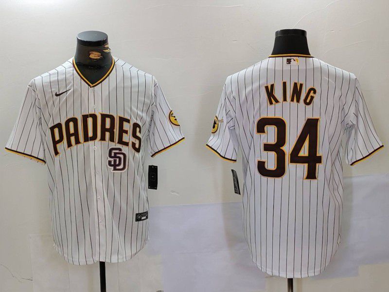 Men San Diego Padres #34 King White stripe Game 2024 Nike MLB Jersey style 2